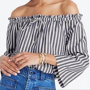 Madewell Shimmer Stripe Off-the-Shoulder Top S